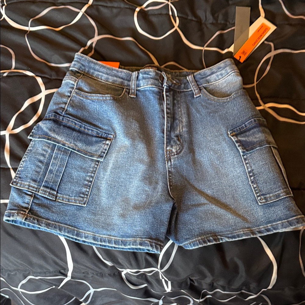 American Bazi Blue Cargo Denim Shorts